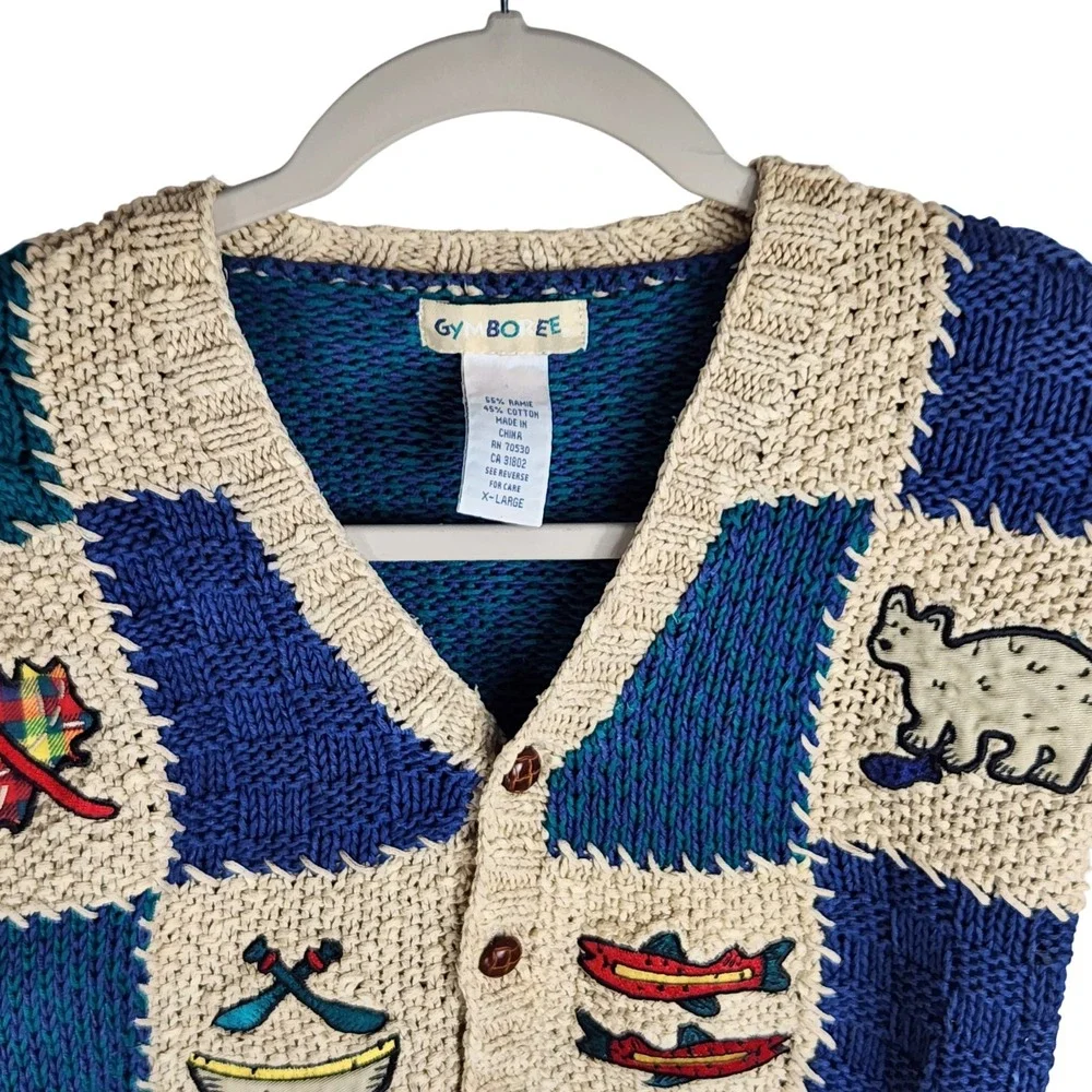 Vintage Gymboree Chunky Knit Cardigan Sweater Boy XL Into The Woods 1997 Grandpa